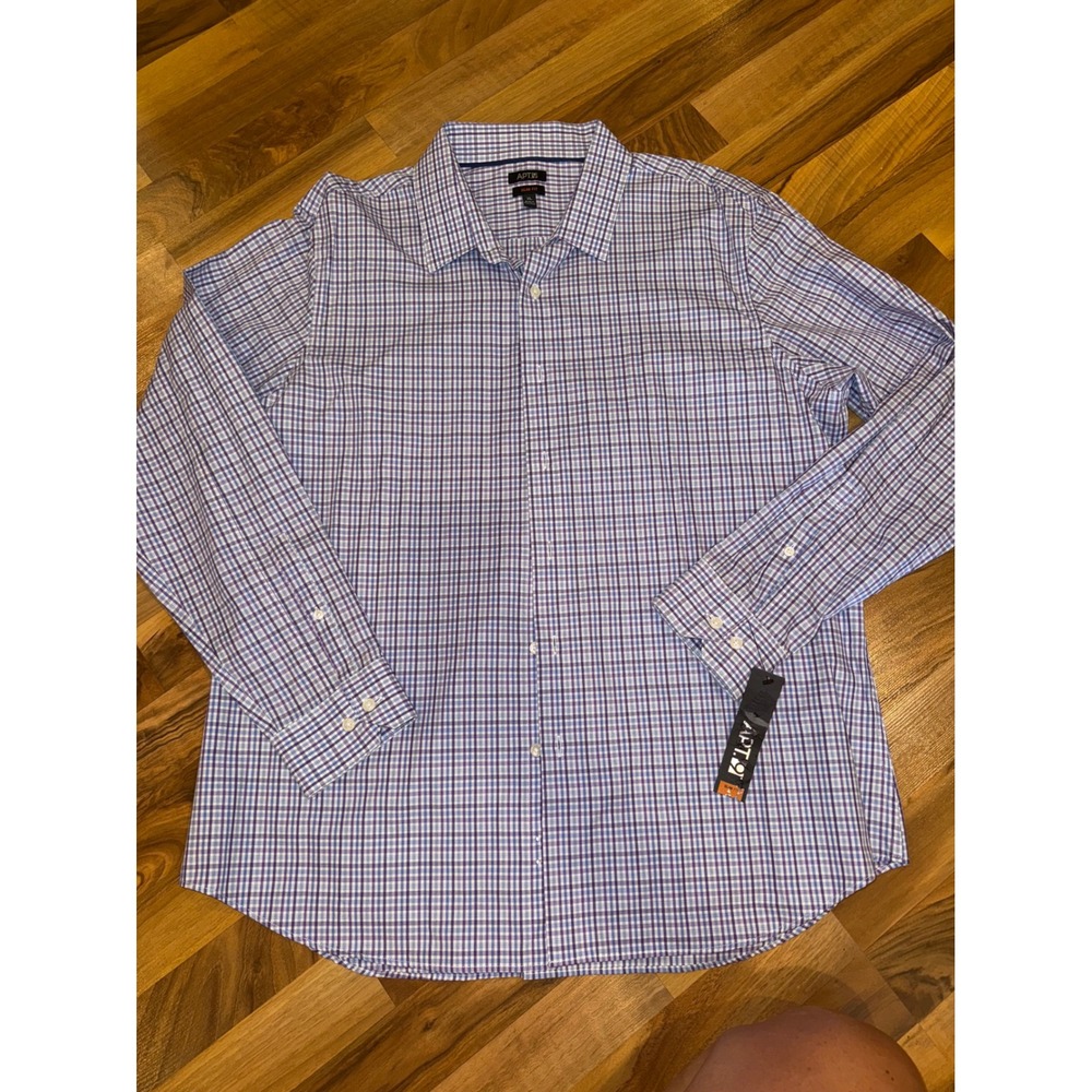 Apt. 9 Slim Fit Button Down Plaid Dress Shirt‎ Stretch XL NWT purple blue plaid